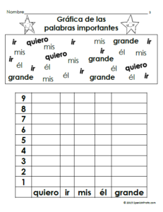 Spanish High Frequency Words Find and Graph (Palabras de uso frecuente ...