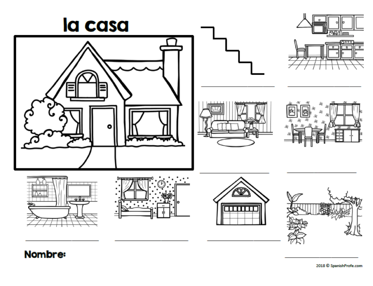 La casa (Spanish House Diagram, Vocabulary and labeling) - Spanish Profe