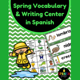Spring Vocabulary & Writing Center in Spanish Word Wall (Vocabulario primavera)