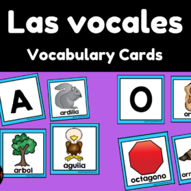 Las vocales vocabulary cards (Vowels in Spanish)