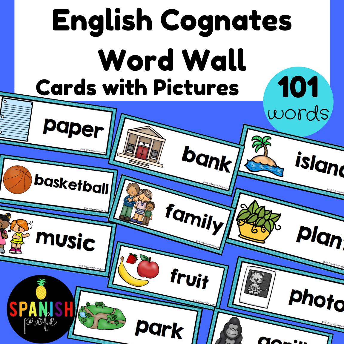 English Cognates Word Wall (Los cognados en ingles) - Spanish